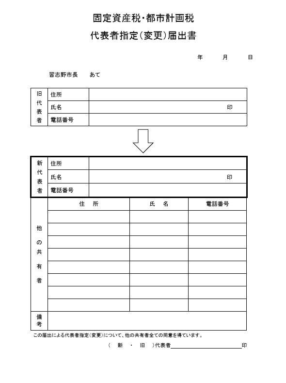 固定資産税・都市計画税 代表者指定(変更)届出書