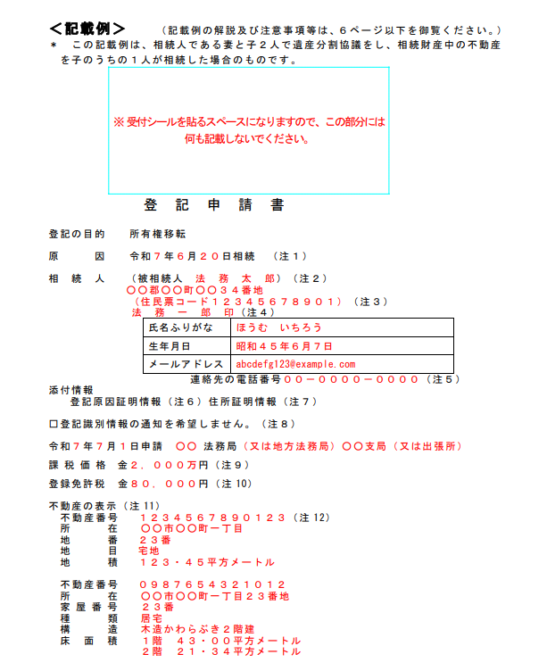 相続登記の申請書